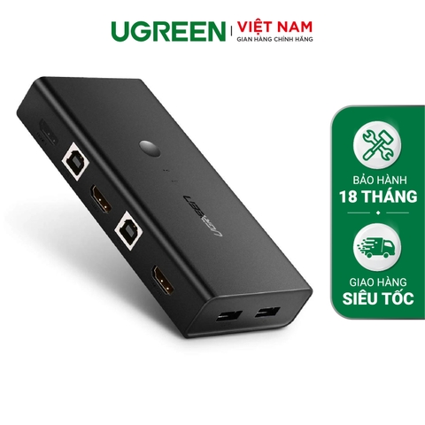 50744-Bộ gộp HDMI KVM UGREEN CM200 - Gộp 2 máy tính dùng chung 1 màn hình, sử dụng chung chuột và bàn phím