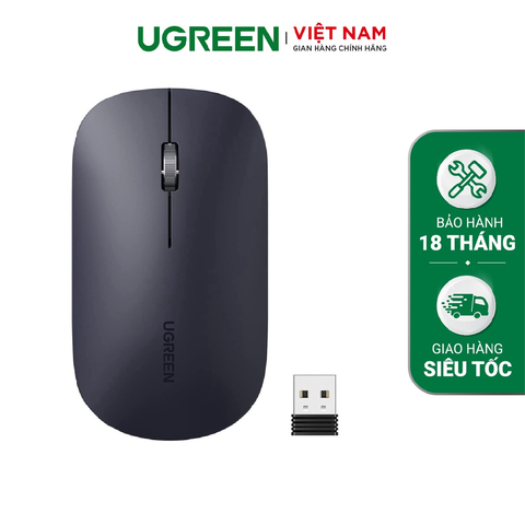 Chuột không dây UGREEN MU001 - Nút click im lặng - Chế độ tự động ngủ tiết kiệm pin, Tuổi thọ pin lên đến 18 tháng - Đen
