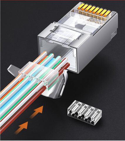 Hạt đầu bấm mạng bọc inox Cat6 Cat7 thiết kế đuôi kẹp cố định vào cáp - Tốc độ truyền đến 10Gbps - 30900-50c-cat6-inox