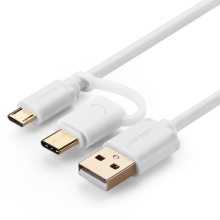 30171-Dây Micro-USB đa năng 2 trong 1 kèm đầu chuyển USB Type C dài 1M UGREEN US142 30171 (trắng)