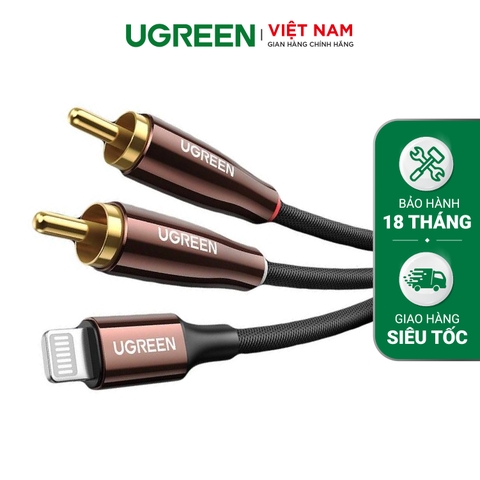 Dây cáp 2RCA sang Lightning dạng dù bện UGREEN AV166 - 40904 đen nâu 2m