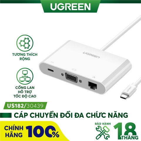 Cáp chuyển đổi đa chức năng USB Type C sang VGA + Hub USB 3.0 và USB2.0 hỗ trợ cổng Lan 10/100Mbps cao cấp UGREEN US182 30439