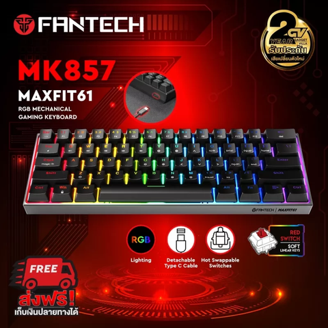 F_MK857BlackRed-FANTECH MK857 MAXFIT KEYBOARD MECHANICAL - Black - Red