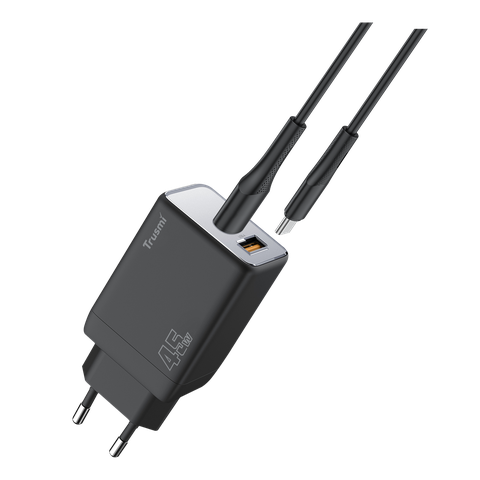 CH06-050-Trusmi Sạc nhanh GAN mini PD45W A+2C kèm cáp C TO C 60W (EU) | Black+silver