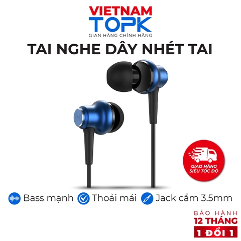 Tai nghe nhét tai có dây TOPK F37 - Âm thanh Stereo Hifi - Jack cắm 3.5mm - Blue