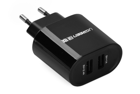 20383-Củ sạc 2 cổng USB 2 (1 cổng 5V-1A và 1 cổng tốc độ cao 5V-2.4A) UGREEN CD104 20383 (đen)