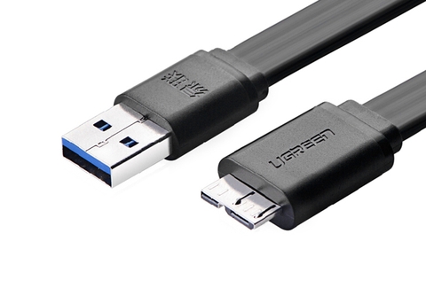 10809-Dây USB micro 3 dẹt dùng cho SS Note 3/S4/S5 - dài 1M - UGREEN US130 - 10809 - (màu đen)