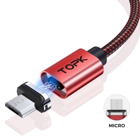 Dây sạc đầu nối nam châm TOPK AM45 Sạc nhanh QC 3.0 Red Micro A45110610