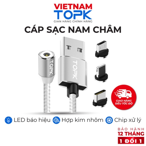 Dây nam châm TOPK AM23 vỏ bện nylon dài 1-2m - Hàng chính hãng Bảo hành 12 tháng 1 3 jack(Silver) 2m