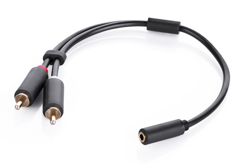 10561-Cáp chuyển âm thanh jack 3.5mm cái sang 2 đầu hoa sen RCA đực dài 20CM UGREEN 10561 (màu đen)