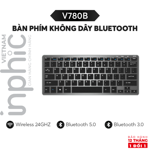Bàn Phím Bluetooth Không Dây INPHIC V780B Tương Thích MacOS Windows Ipad - Siêu Mỏng và Gọn Nhẹ - Phân Phối Chính Hãng