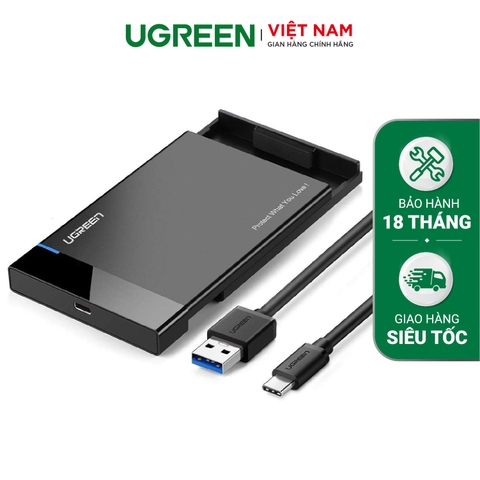 30847-Hộp đựng ổ cứng UGREEN US221 Đựng ổ 2.5 inch SSD/HDD hỗ trợ lên đến 6TB vỏ nhựa ABS cao cấp (dây USB 3.0 gắn liền vỏ hộp) kích thước 128x82x14mm