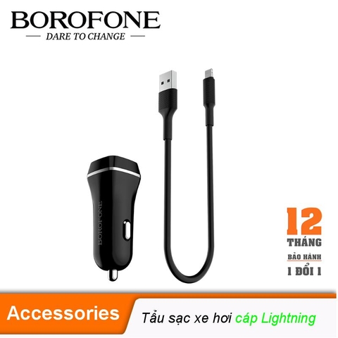 B_1890-Combo tẩu sạc xe hơi 2 cổng 2.4A + 1 dây cáp Lightning 1m BX1 Borofone - BZ2