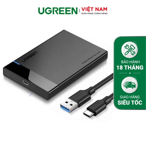 Hộp đựng ổ cứng 2.5 inch SSD HDD chuẩn SATA hỗ trợ ổ cứng lên đến 6TB 2 loại vỏ nhôm và nhựa cao cấp kích thước 128x82x14mm UGREEN US221 CM300 - 60735 TypeC gen2