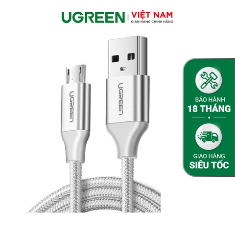 UGREEN USB 2.0 A to Micro USB Cable Nickel Plating Aluminum Braid 3m (White) US290
