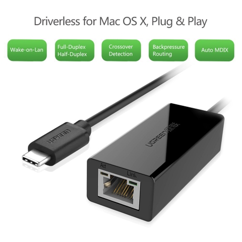 30287-Bộ chuyển đổi USB Type C sang LAN 10/100 Mbps Ethernet dài 40CM UGREEN 30287