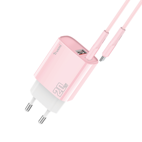 CH11-074-Trusmi Bộ sạc PD20W A+C kèm cáp C TO C 60W - Trắng-Chân dẹt US