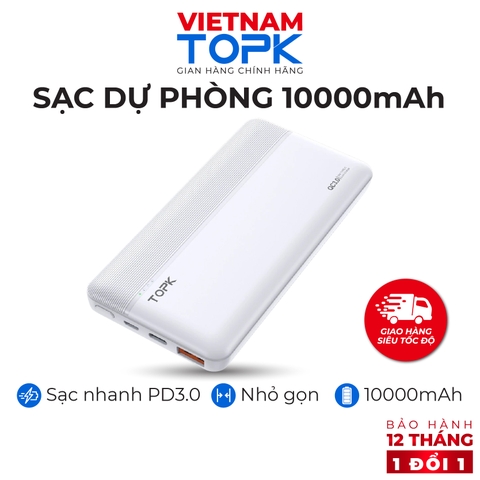 I10150101-Sạc dự phòng TopK 10000mAh I1015P màu trắng