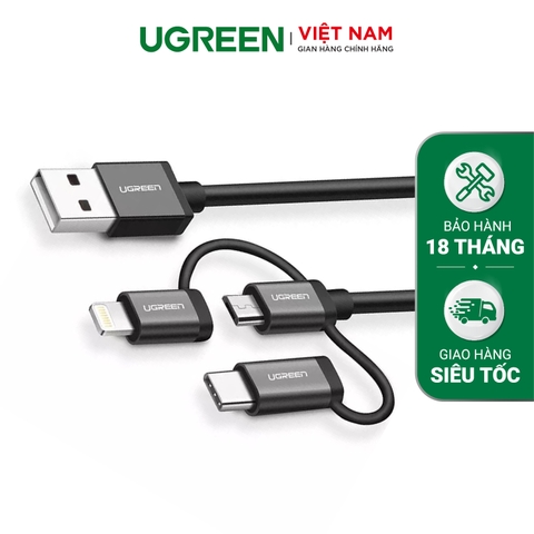 Dây cáp chuyển đổi (3 trong 1) USB 2.0 sang Lightning, Micro USB, Type-C dài 1m UGREEN US199 30784 - Hãng phân phối chính thức