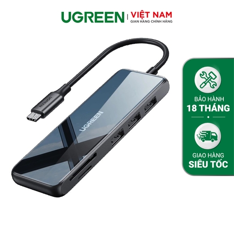 Hub Type C cho MacBook/ Laptop các thiết bị máy tính điện thoại hỗ trợ USB type C truyền âm thanh hình ảnh UGREEN 40873 50538 50539 70411 50209 50319 50516 50771 60557 50990 50989 50210 20197 - HDMI + LAN + PD + USBx3 Màu Xám 6-in-1