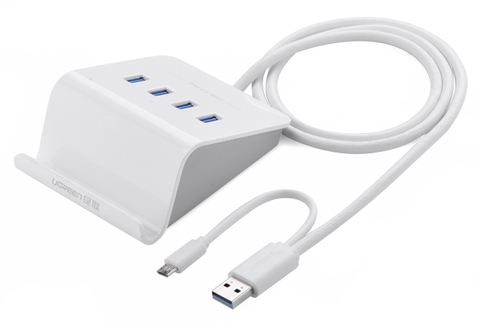 20280-Bộ chia USB 3 4 cổng tốc độ 5Gbps kèm nguồn ngoài 5V-3A tích hợp BC1.2 có OTG UGREEN CR109 20280