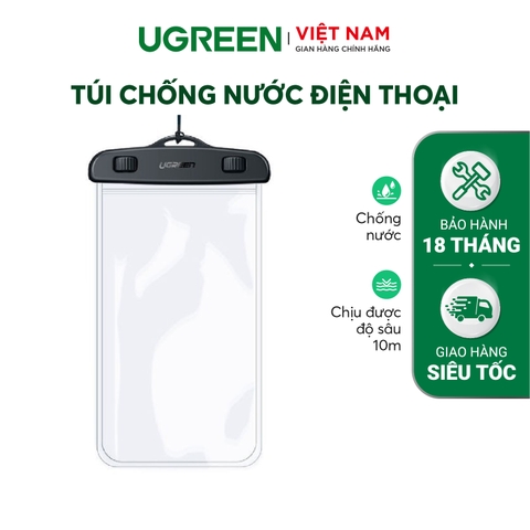 60959-Túi đựng điện thoại chống nước UGREEN 60959 Chống nước cao IPX 8 - Dùng được cho độ sâu 10m, tương thích với màn hình 4 - 6.5inch - Trong suốt-Apple iPhone XS