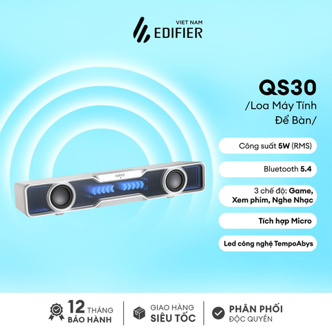 Loa máy tính EDIFIER,model QS30,công suất 2.5W*2,bộ loa có Bluetooth 5.4, dùng cho máy tính và điện thoại, cắm nguồn USB,màu đen, dải tần: 90HZ-18KHZ,hàng mới 100%