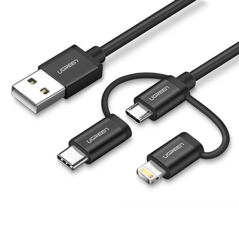 30783-Dây cáp chuyển đổi (3 trong 1) USB 2.0 sang Lightning, Micro USB, Type-C UGREEN US186 - 0.5m