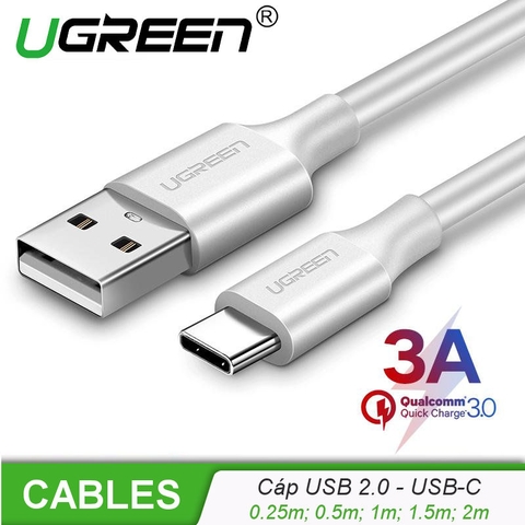 60225-Cáp sạc nhanh Type C UGREEN US287 - Dòng sạc tối đa 3A, tương thích rộng với nhiều dòng điện thoại khác nhau - trắng-3-Type C
