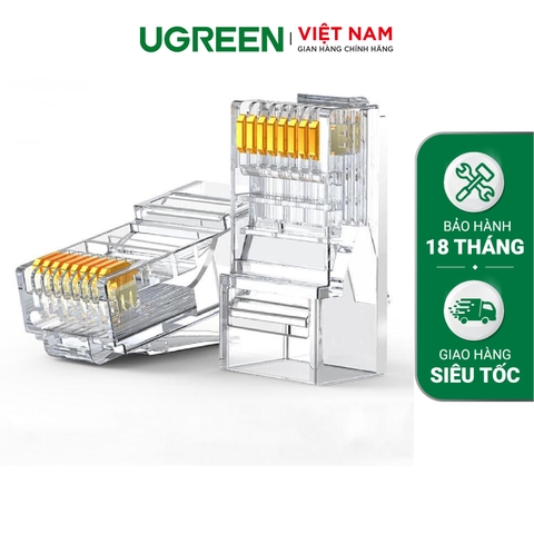 Đầu bấm mạng Cat6 UGREEN NW120 - Nhựa PC trong suốt chống gỉ, đầu kết nối mạ vàng - 50960 - 20c/