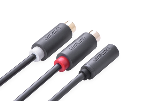 10562-Dây chuyển đổi 3.5mm cái sang 2 đầu RCA cái dài 20CM UGREEN 10562