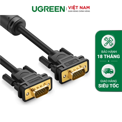 11666-Dây cáp kết nối VGA HDB 15 đực sang HDB 15 đực dài từ 1-30M UGREEN VG101 VG105 - 2m-dẹt-đen-11666