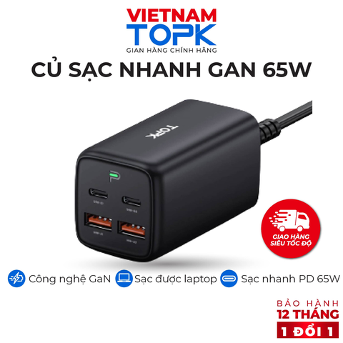 Củ sạc nhanh 3 in 1 TOPK GaN 65W B15 C4
