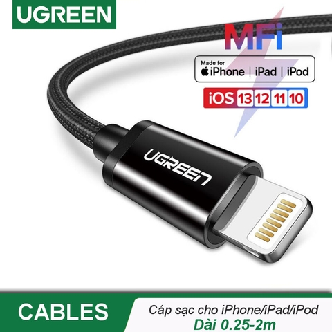 40984-UGREEN MFI Lightning to USB Cable Aluminum case + Braid (Black) US199 - 0.5m - 17*12*3cm