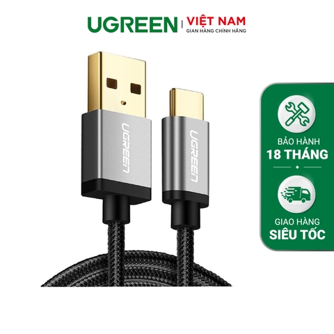 30882-UGREEN USB 2.0 to USB-C cable with nylon webbing US174 - Màu Xám đen - 2m
