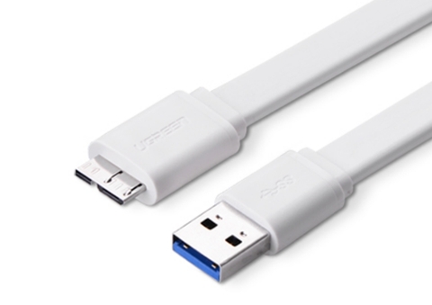 10855-Dây USB micro 3 dẹt dùng cho SS Note 3/S4/S5 dài 0.5M UGREEN US130 10855 (Trắng)
