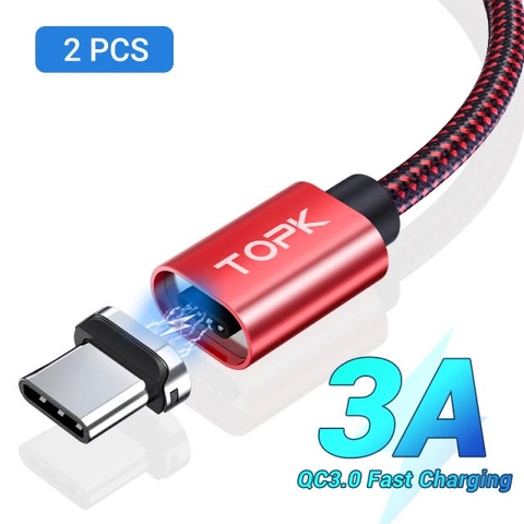 Dây sạc đầu nối nam châm TOPK AM45 Sạc nhanh QC 3.0 Red TypeC A45800610
