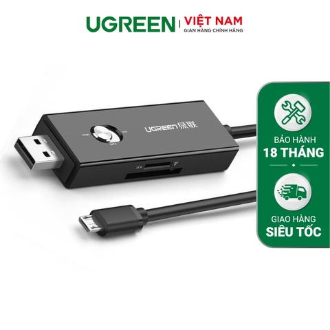 30518-Dây Micro USB sang USB 2.0 hỗ trợ 3 chức năng trong 1 (Đọc thẻ SD/TF - Sạc và truyền dữ liệu - OTG) UGREEN 30518