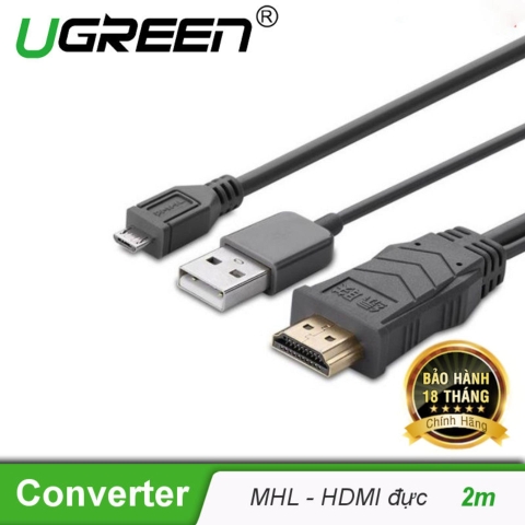 Cáp MHL Micro USB (11pin) sang HDMI dài 2M UGREEN MH102 - 20139 (màu đen).