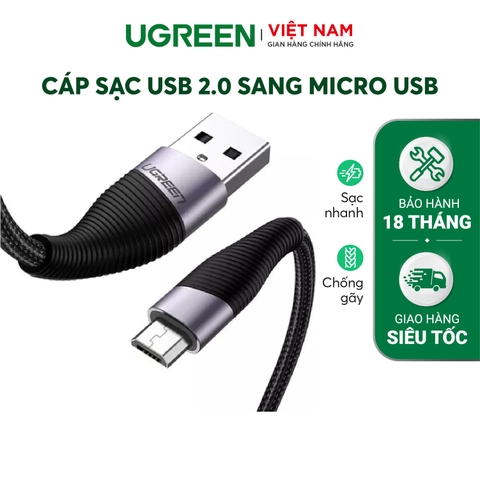 50872-Cáp sạc và truyền dữ liệu cho điện thoại Android USB 2.0 sang Micro USB (hỗ trợ sạc nhanh 18W 5V-2.4A công nghệ sạc Quick Charge 3.0) dài 0.5-2m UGREEN ED017