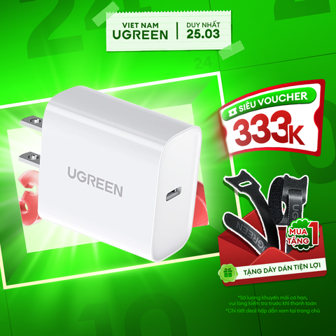 (60449) - Củ sạc nhanh PD20W UGREEN CD137 - Sạc nhanh cổng Type C PD20W, chống quá dòng quá nhiệt - Sạc đầy 50% pin trong 30 phút cho iPhone 11 Pro Max/ iPhone 11 Pro / iPhone Xs Max / iPhone 8 Plus