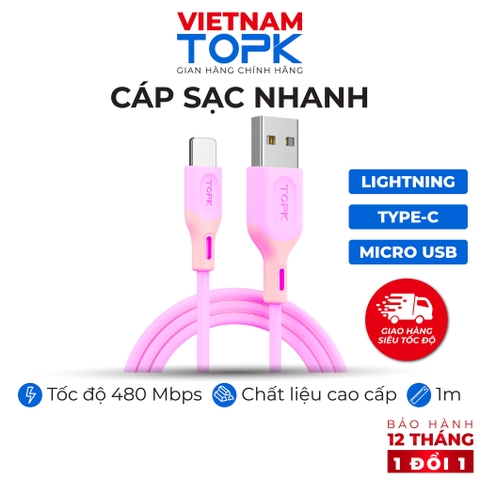 A84100410-Cáp dữ liệu TOPK AN84 - Hồng - For iPhone