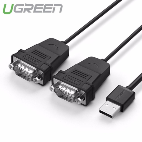 Cáp chuyển đổi USB 2 sang 2 đầu COM RS232 đực chuẩn DB9 dài 1.5m UGREEN US229 30769 (màu đen)
