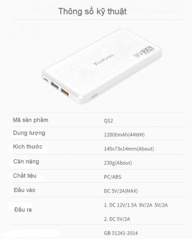 Pin Dự Phòng sạc nhanh QC3.0 12000mAh Q12