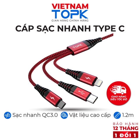 A24ST0630-Cáp dữ liệu TOPK 3 trong 1 AN24 màu đỏ 3-IN-1 1M