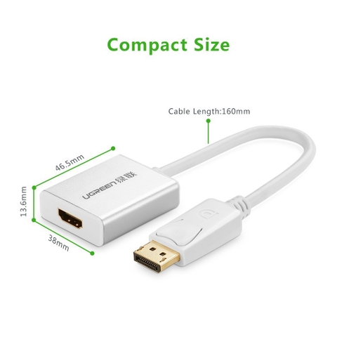 20411-Cáp chuyển đổi Displayport sang HDMI vỏ nhôm UGREEN 20411