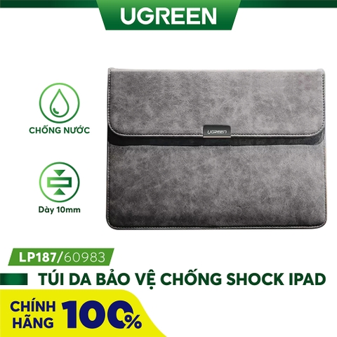 60983-Túi đựng iPad UGREEN LP187 - Bề mặt da lót lông chống thấm, chống shock, trầy xước - Tương thích với iPad/ laptop kích thước 9.7 - 13.3 inch - Hàng phân phối chính hãng