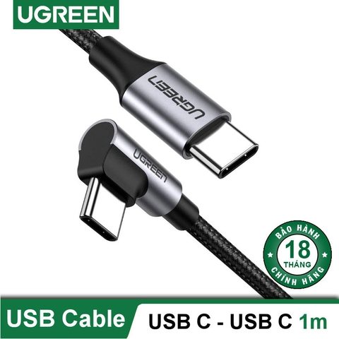 50123-Cáp sạc nhanh PD60W UGREEN US255 - Đầu bẻ vuông góc chống gập gãy, Sạc nhanh chuẩn Quick Charge 3.0 dòng 3A - 1-Đen-Type C-dây bện