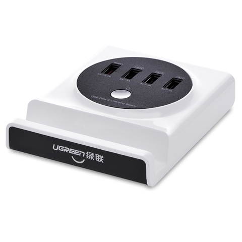 20352-Hub USB 4 cổng đa năng (1 cổng sạc nhanh thông minh màu đỏ, 3 cổng USB 2 sạc và truyền dữ liệu) tổng công suất lên đến 30W kèm giá đỡ điện thoại, máy tính bảng UGREEN 20352 (màu trắng)