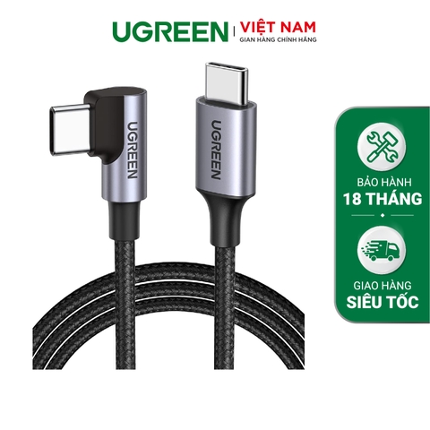 Cáp sạc nhanh PD60W UGREEN US255 - Đầu bẻ vuông góc chống gập gãy, Sạc nhanh chuẩn Quick Charge 3.0 dòng 3A - 1-1.5m-50124-Type C-dây bện